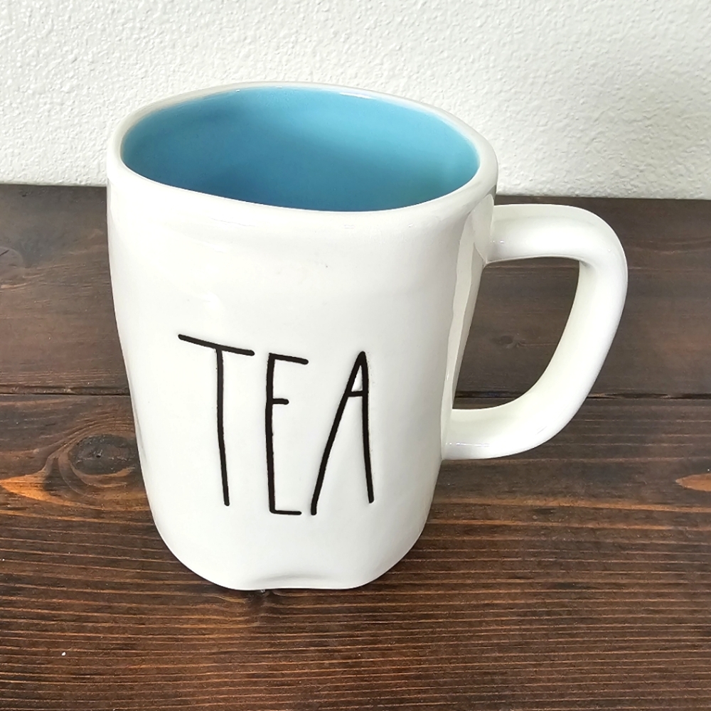 Rae Dunn "Tea" mug with aqua interior